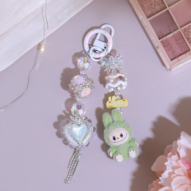 Diamond Mini Flocked Labubu keychain bag pendant