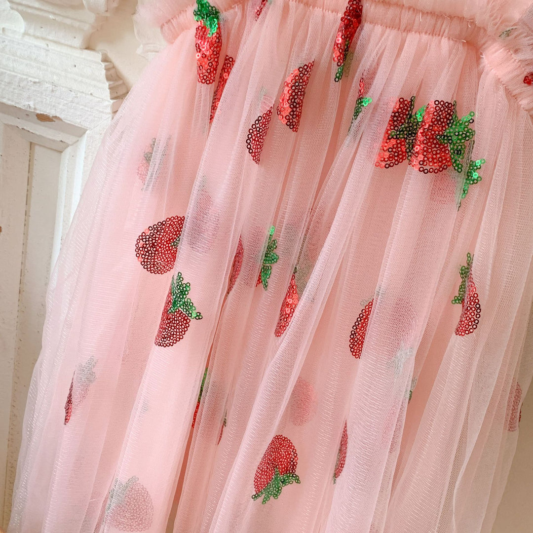 Girls Strawberry embroidery princess tutu dress