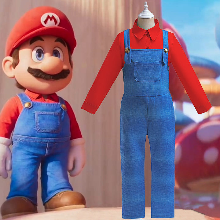 Super Mario inspired cosplay shirt&overalls 2pcs set