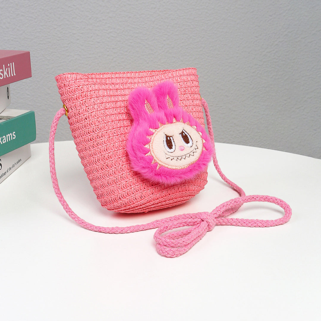 Cartoon cute monster Handmade Woven Straw Crossbody Bag