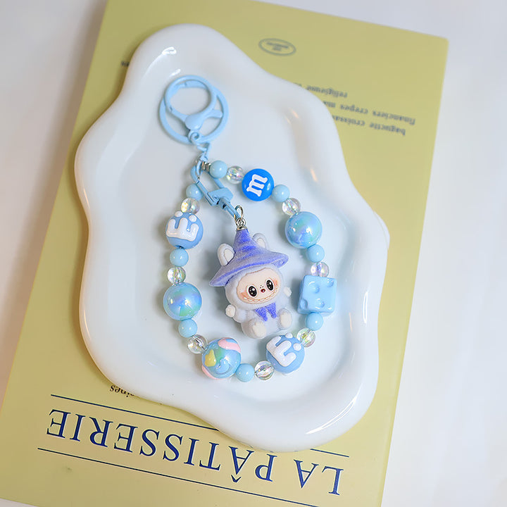 Flocking magic witches labubu Beaded keychain bag pendant gif