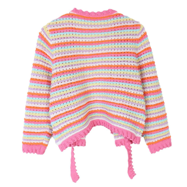 Pink striped knitted cardigan sweater