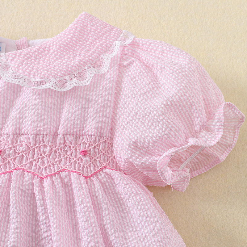 Pink Smocked Dress with Embroidery