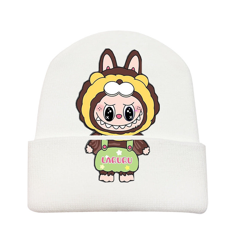 Cute monster printed knitted beanie hat-white