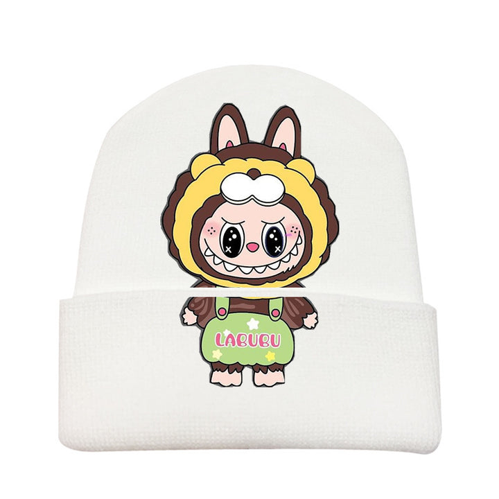 Cute monster printed knitted beanie hat-white
