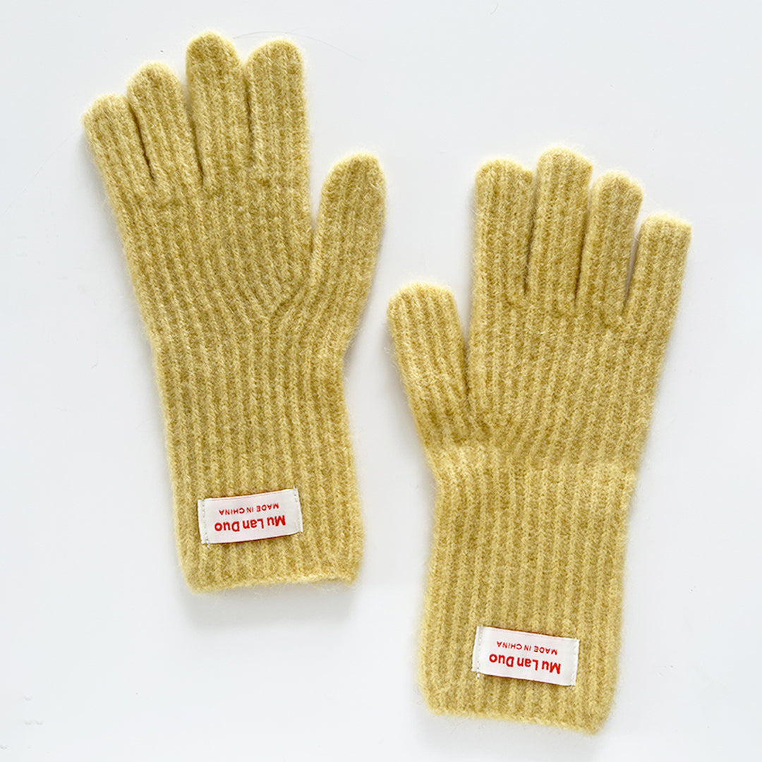 Girls' solid color plush warm gloves