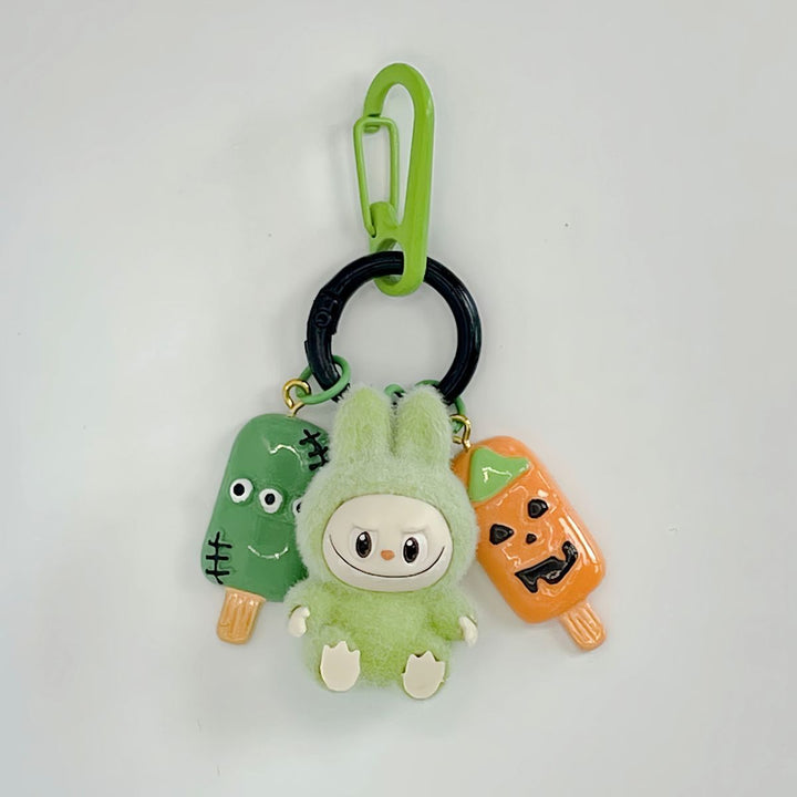 Halloween flocking mini Labubu keychain bag pendant