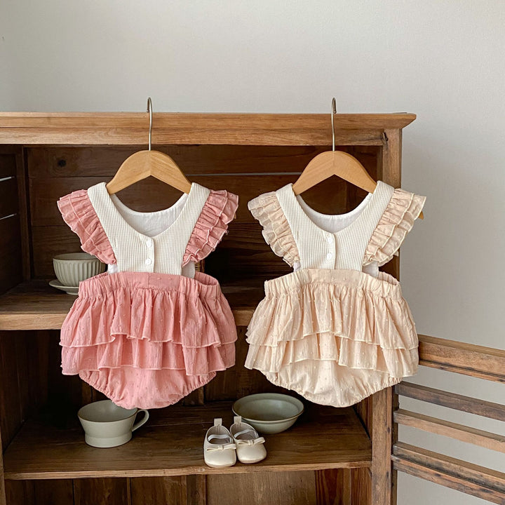 Baby floral embroidery romper with flying sleeves