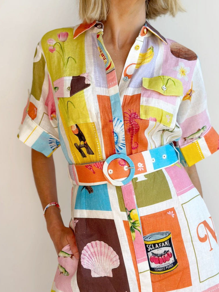 Summer vibe Linen belt shirt dress