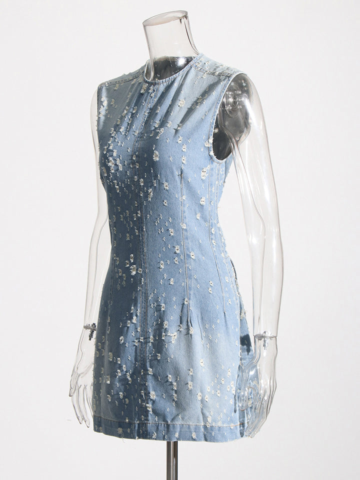 Women's distressed ripped denim mini dress