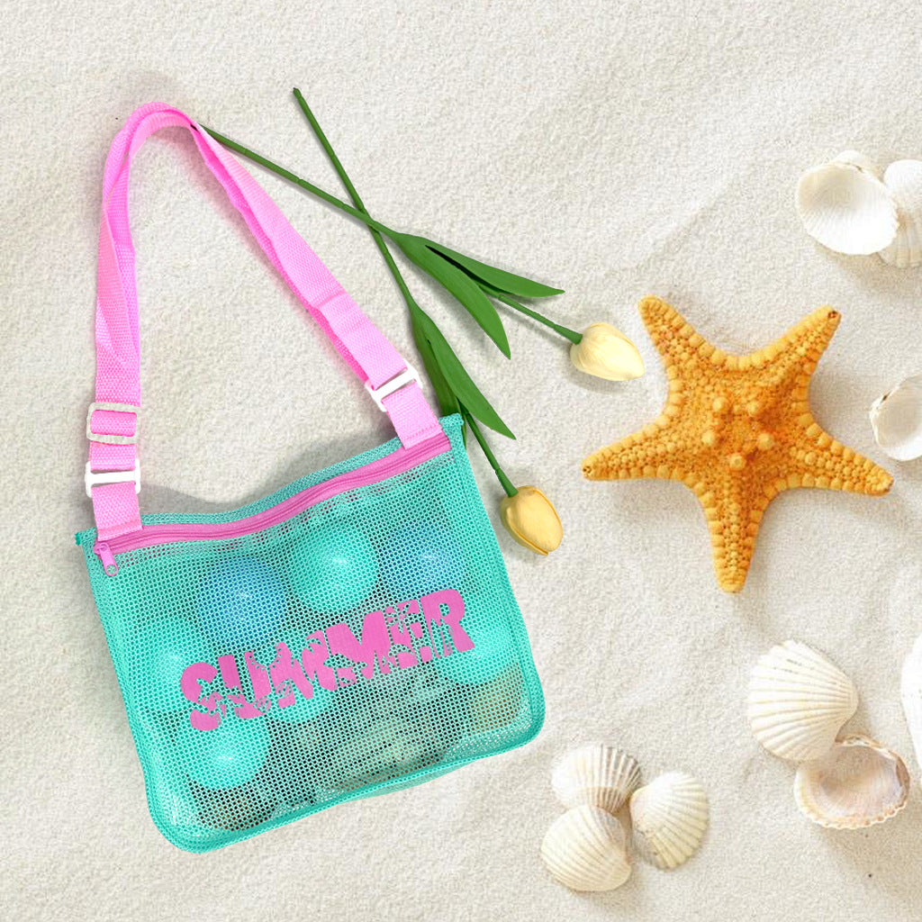Summer print mesh hollow beach bag