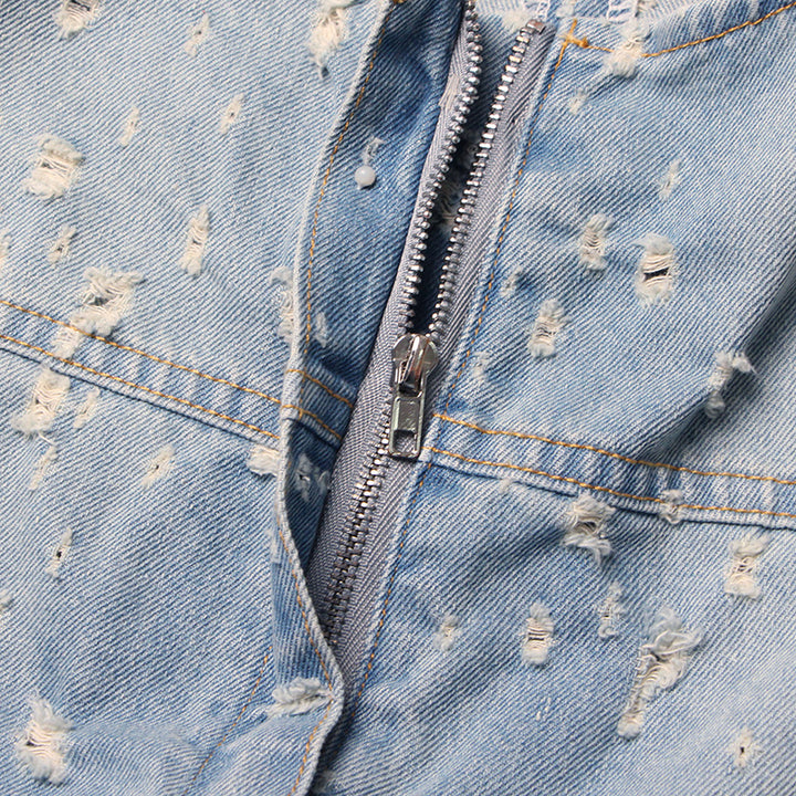 Women's distressed ripped denim mini dress