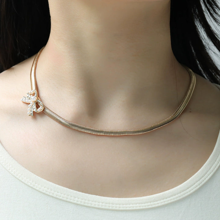 Snake chain bow earrings necklace golden bow simple fashion choker