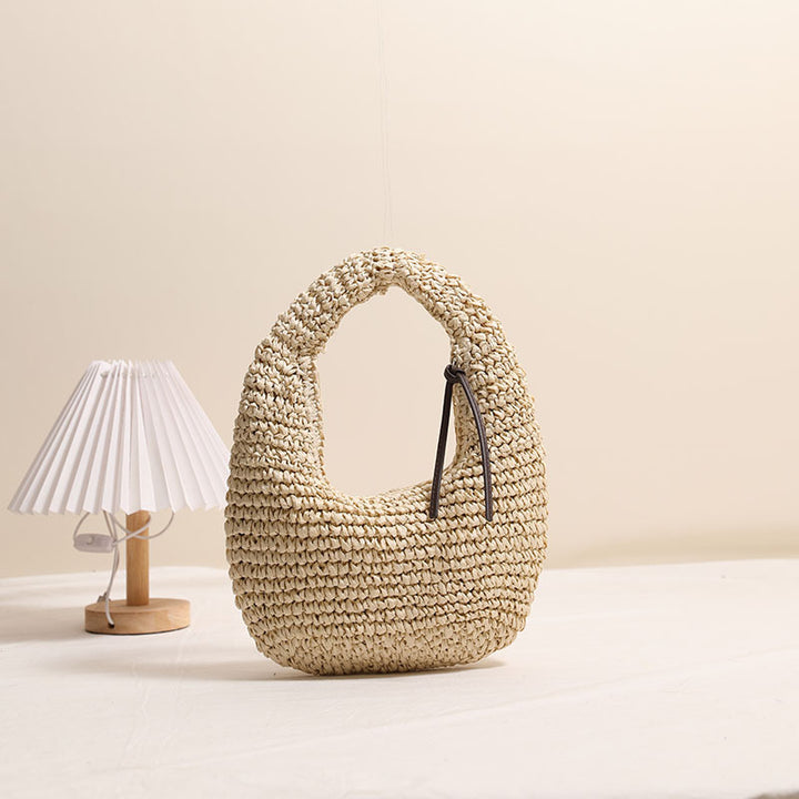Solid color hand-held straw bag summer beach bag