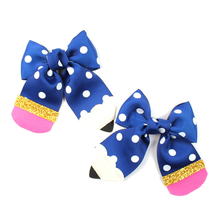 Back to school Polka dot Pencil bow hair clips