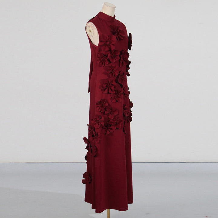 3D Pink Flower deco Maxi dress Evening dress