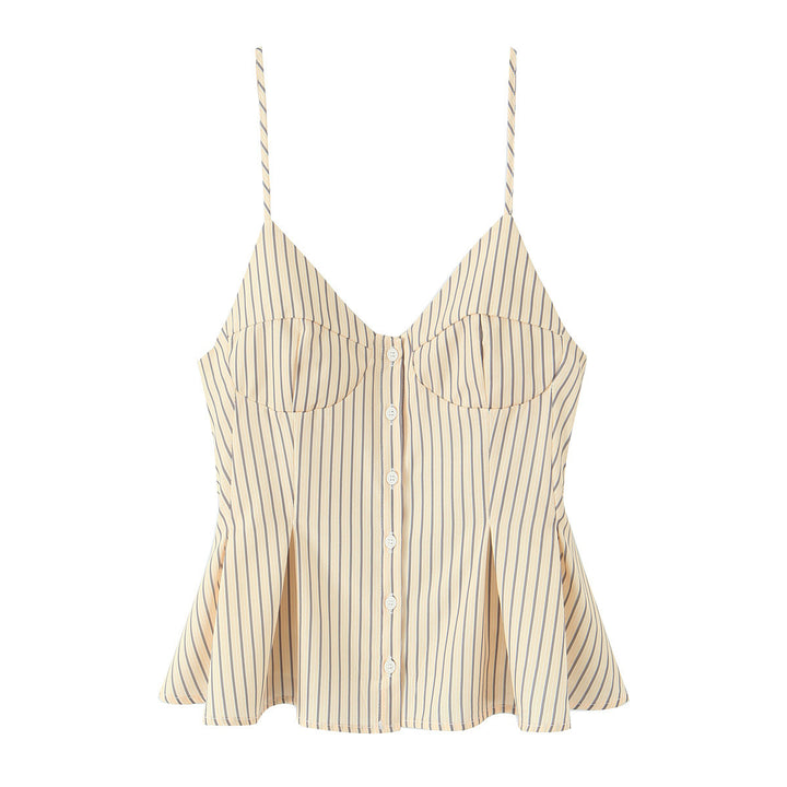 V-neck button-down striped pleated camisole top