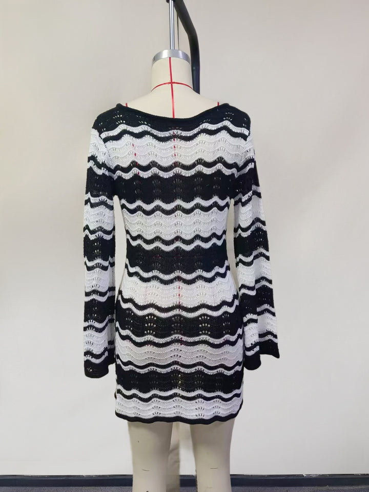 Striped Hollow Beach Swimsuit Cover Up