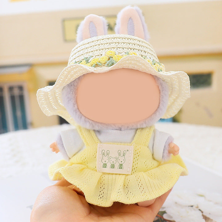 Labubu skirt T-shirt set with straw hat doll clothes