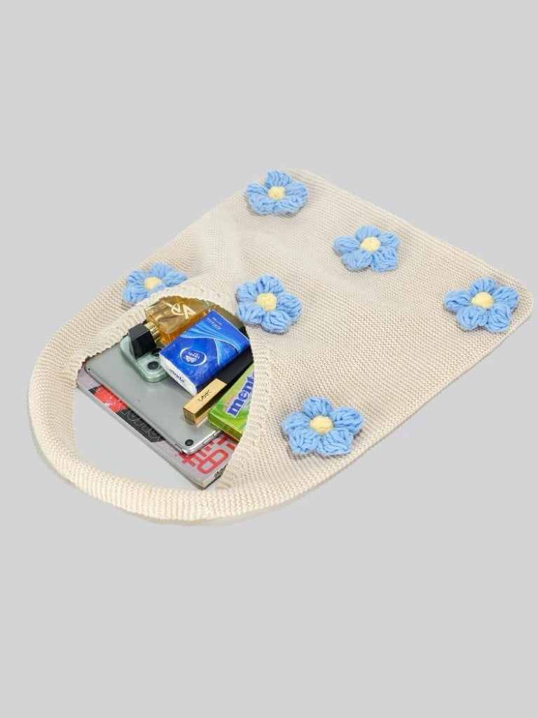 Sweet flower knitted woven bag beach shoulder bag