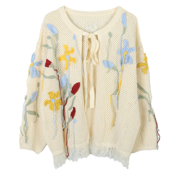 Hand-crocheted 3D flower Tassel knitted cardigan for women