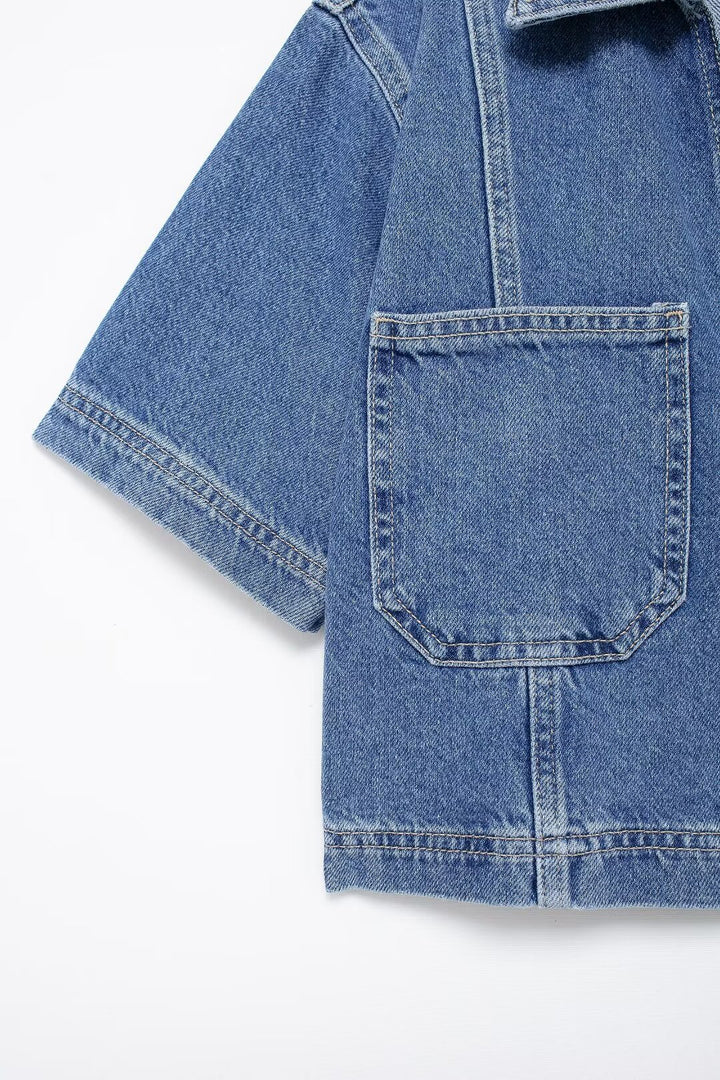Cropped Denim Shirt&Double Breasted Culottes