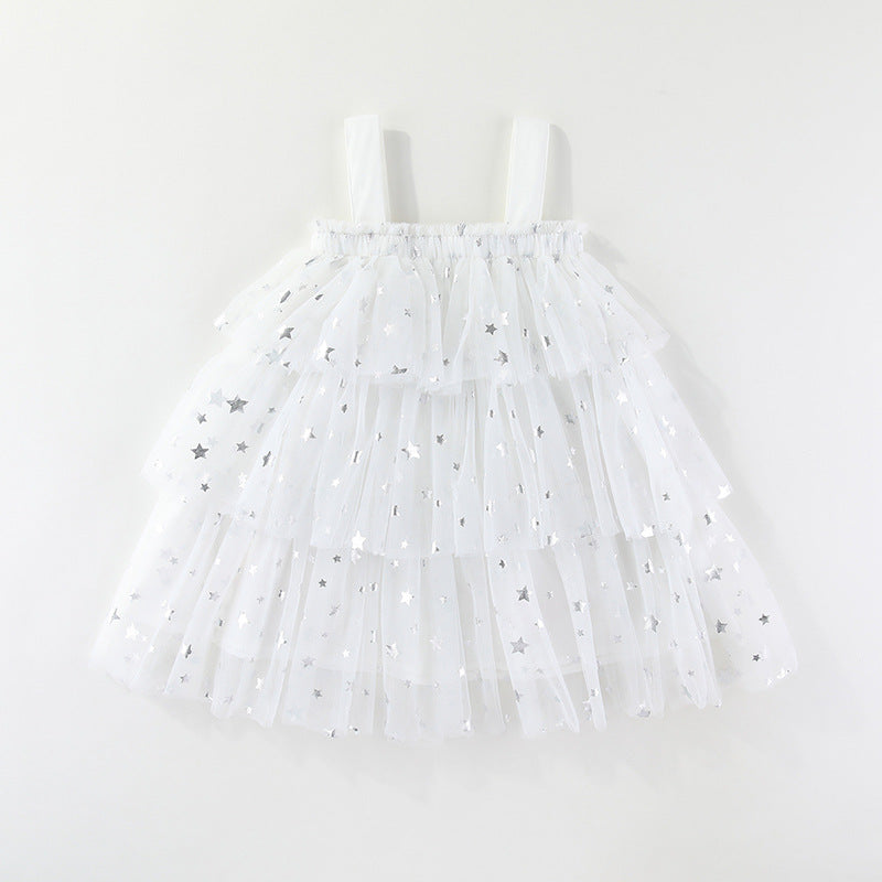 Girls suspender embroidered flower mesh tutu dress