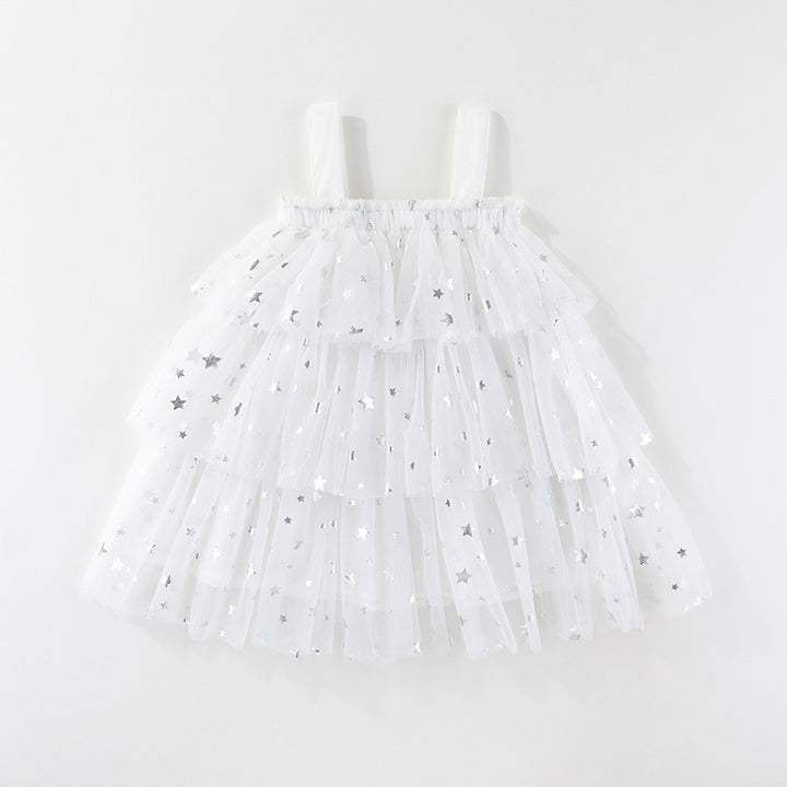 Girls suspender embroidered flower mesh tutu dress