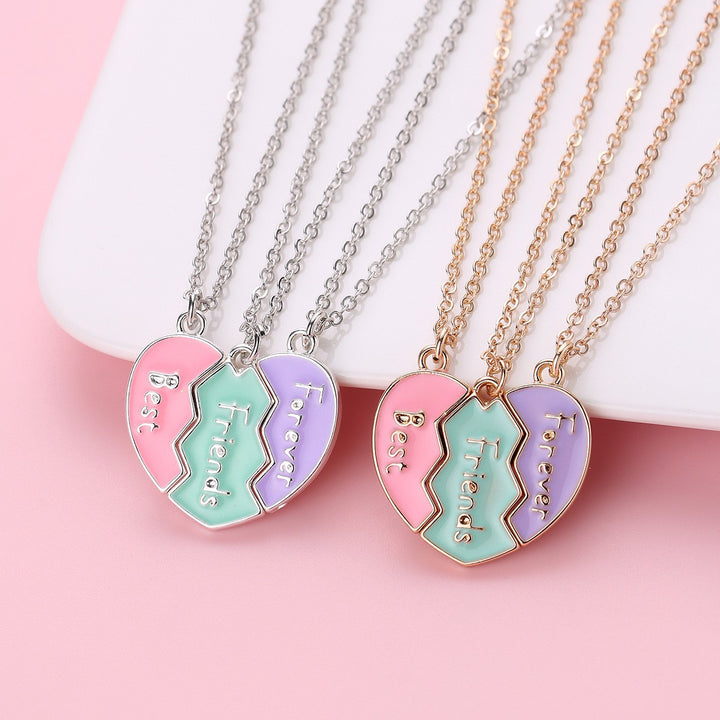 Valentine's Heart-shaped necklace for best friends 3pcs set