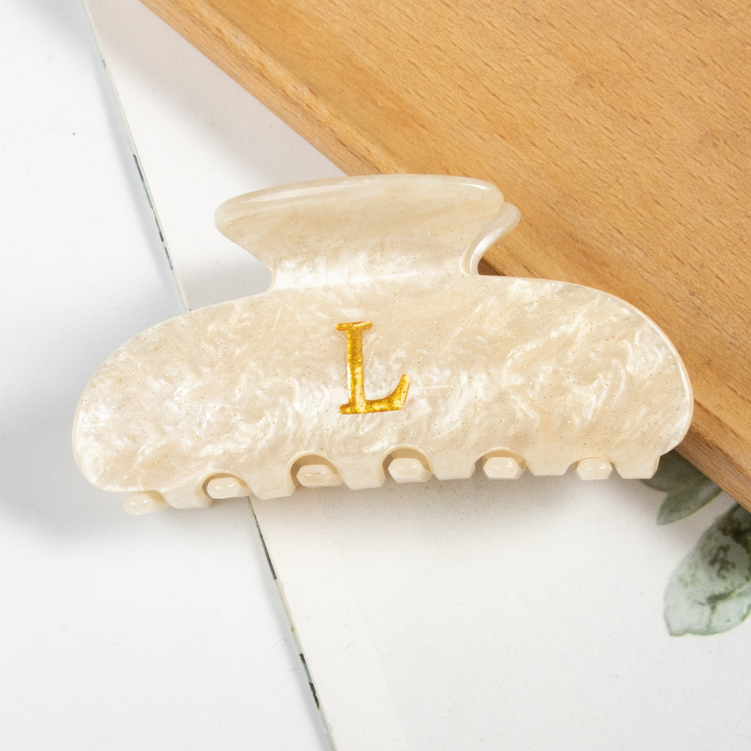 Gold letter acrylic hair shark clip for women