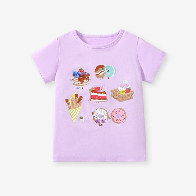 Girls purple cotton T-shirt with dessert print