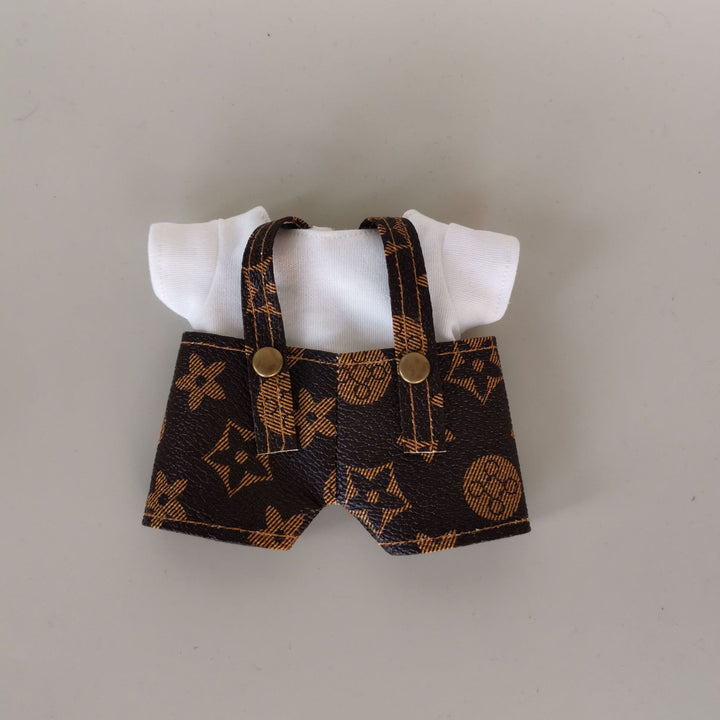 Labubu designer overalls&bucket hat set dolls clothes
