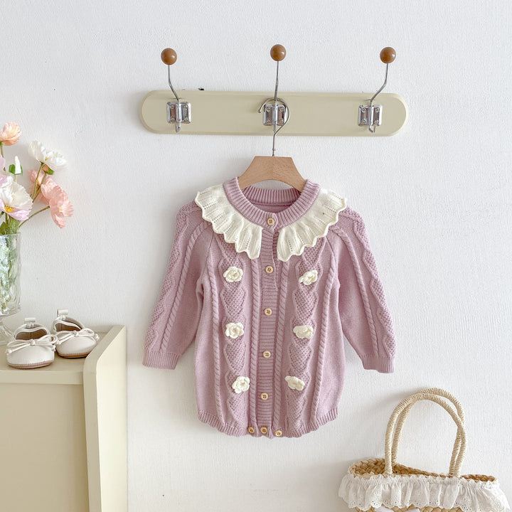 Baby girls crocheted flowers lotus leaf collar knitted romper
