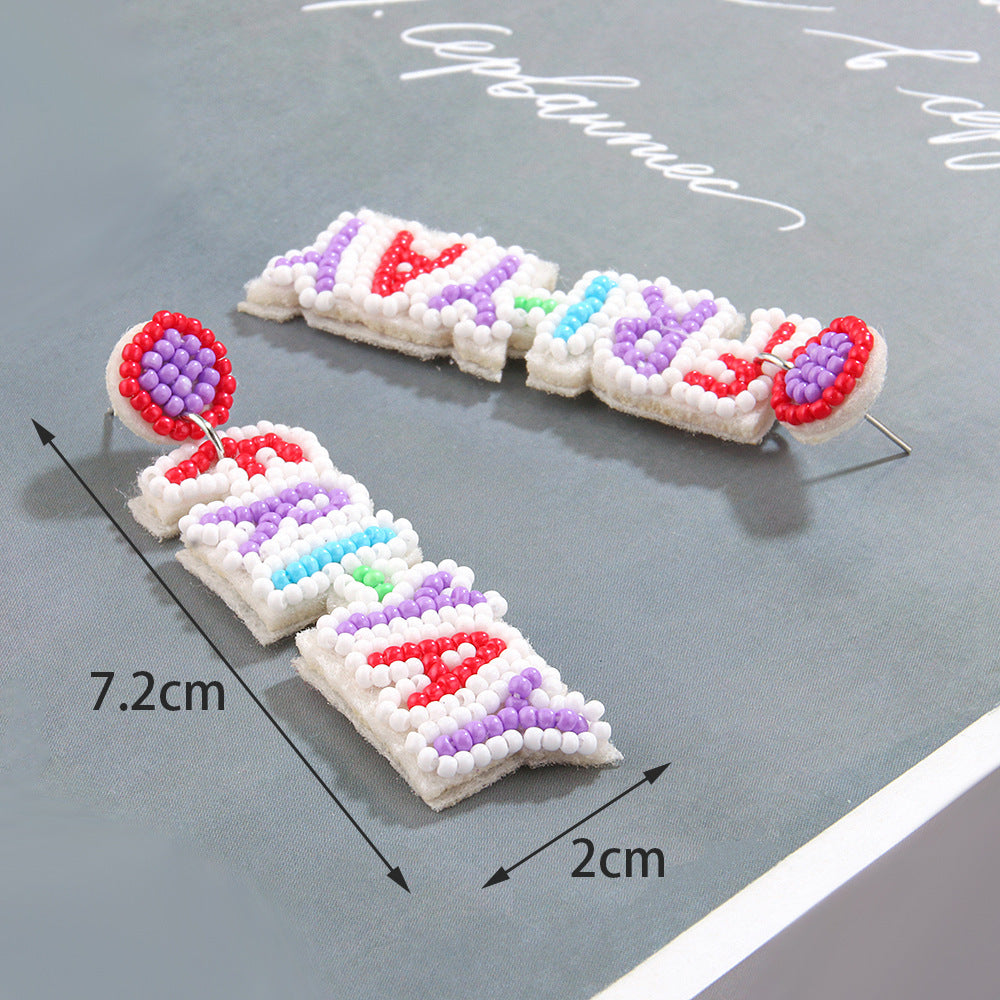 Teacher letter rice bead earrings Teacher's Day gift