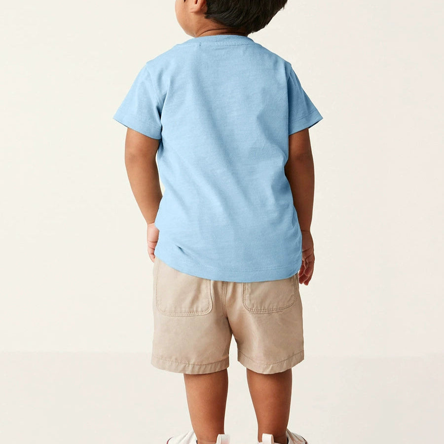 Boys' blue cotton T-shirt with bear printed