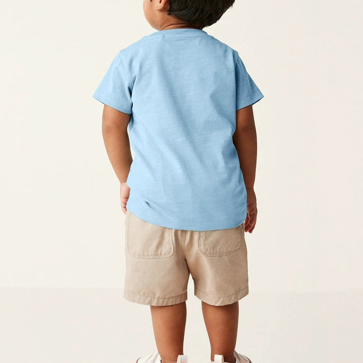 Boys' blue cotton T-shirt with bear printed