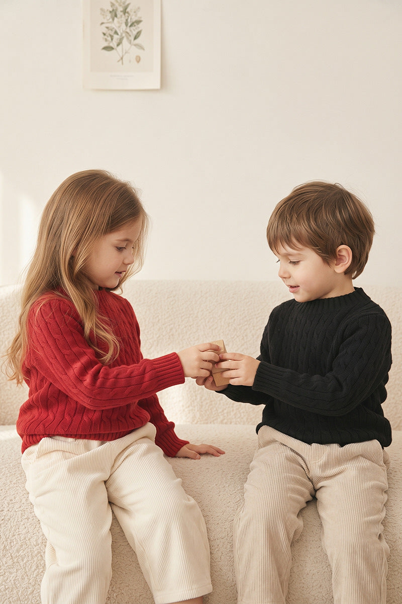 Children's Cable-Knit Soft Sweater Long-Sleeve Sweater for Boys and Girls