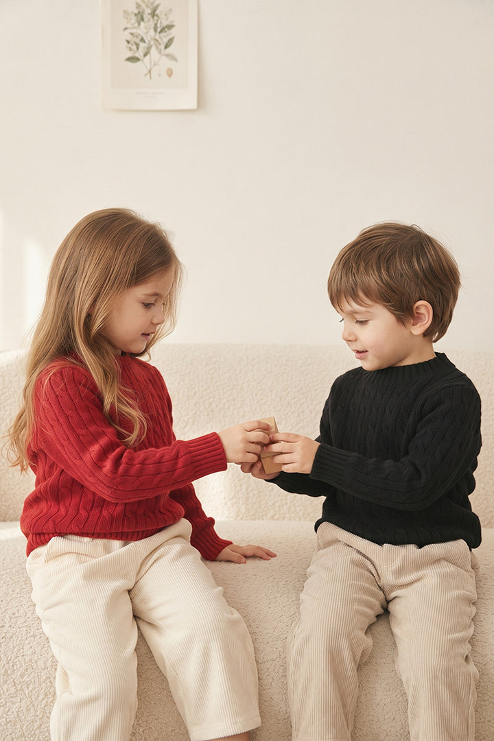 Children's Cable-Knit Soft Sweater Long-Sleeve Sweater for Boys and Girls