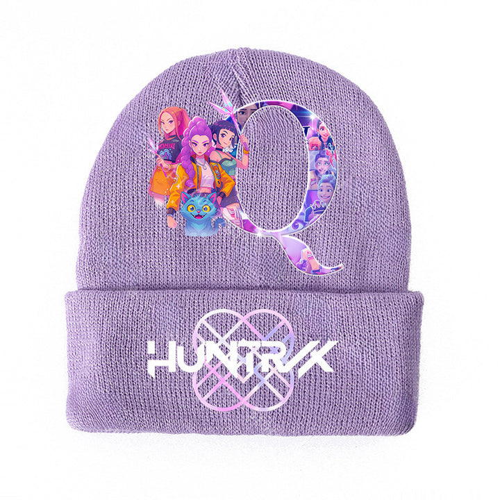 KPOP demon hunters Initials knitted purple beanie