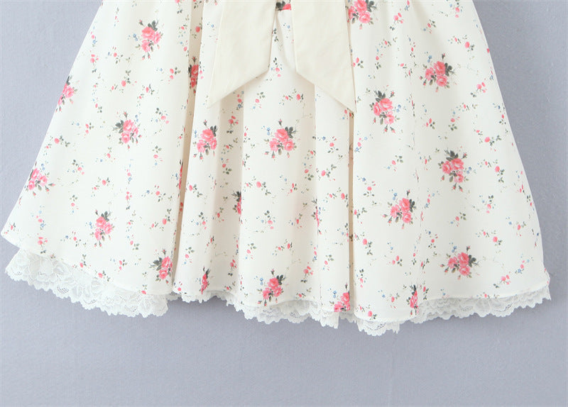 French sweet one shoulder bow floral lace waist dress