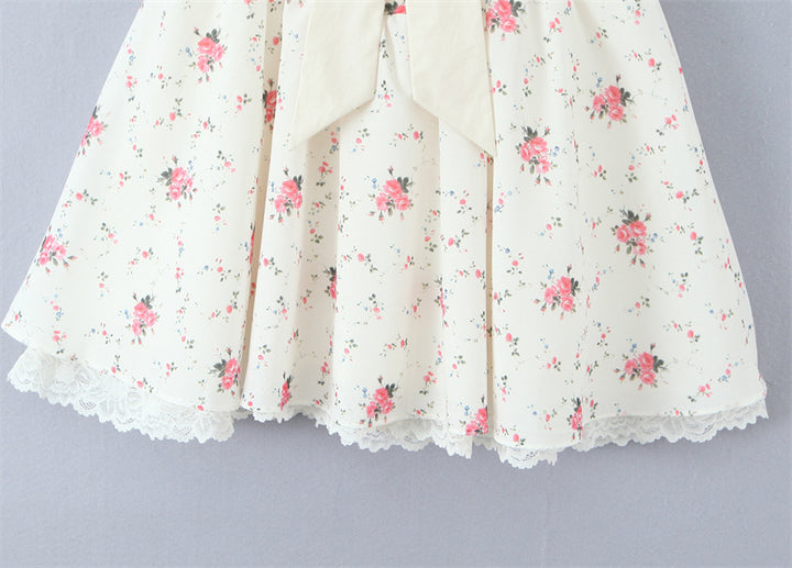 French sweet one shoulder bow floral lace waist dress