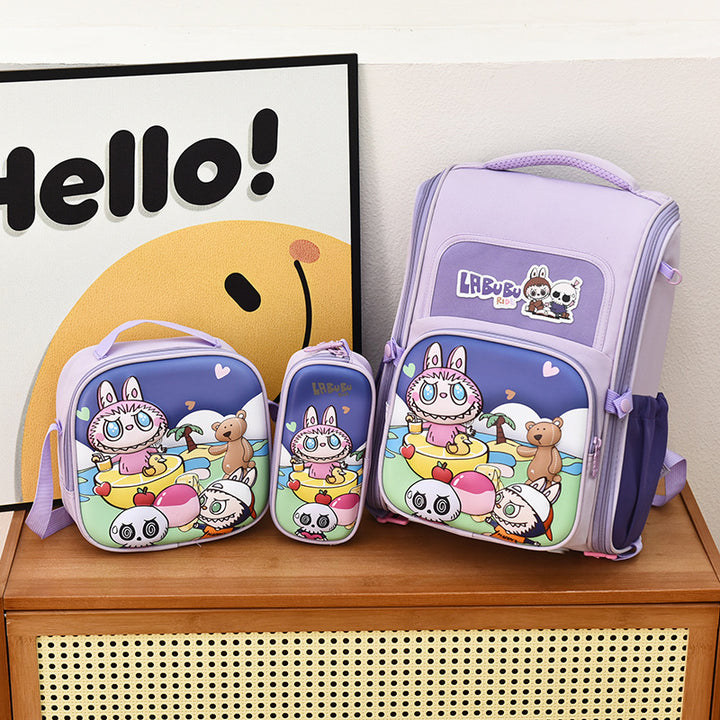 3D hard shell student labubu backpack student backpack 3pcs set