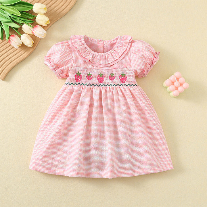Strawberry embroidery Pink smocked princess dress