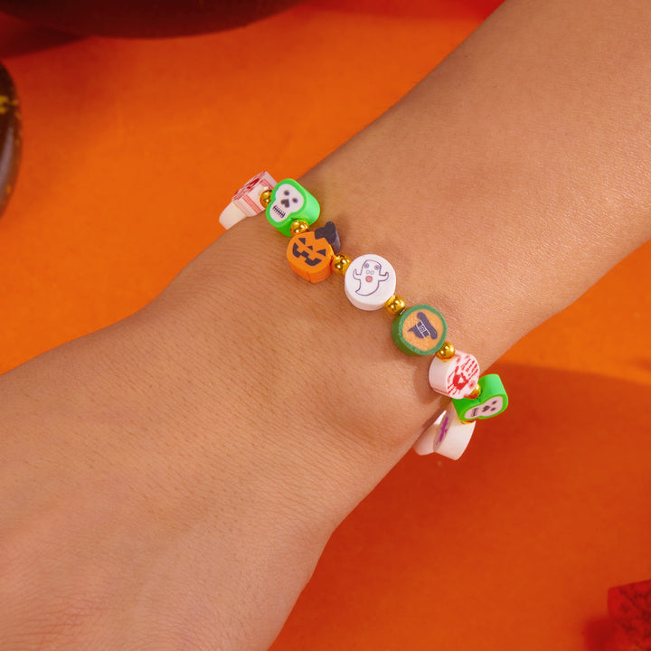 Halloween Pumpkin Ghost Contrast Color Soft Clay Bracelet-4pcs set