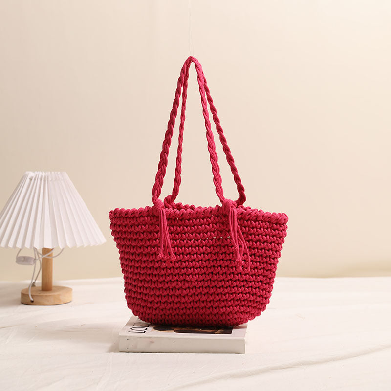Tassel cotton woven bag colorful woven beach bag
