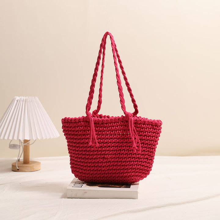 Tassel cotton woven bag colorful woven beach bag