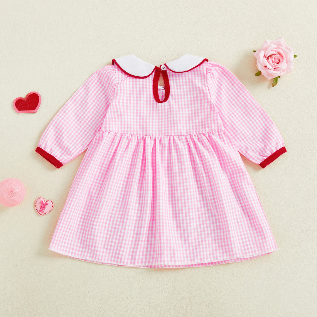Baby girls Valentine's heart embroidered pink striped dress
