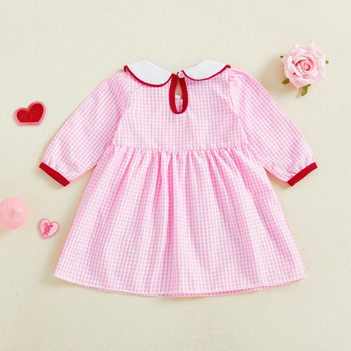 Baby girls Valentine's heart embroidered pink striped dress