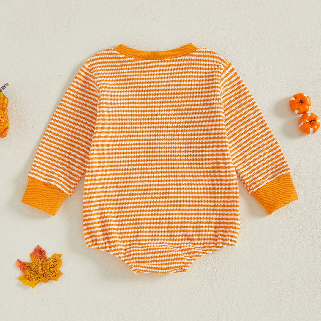 Halloween sibling Pumpkin Embroidery striped romper