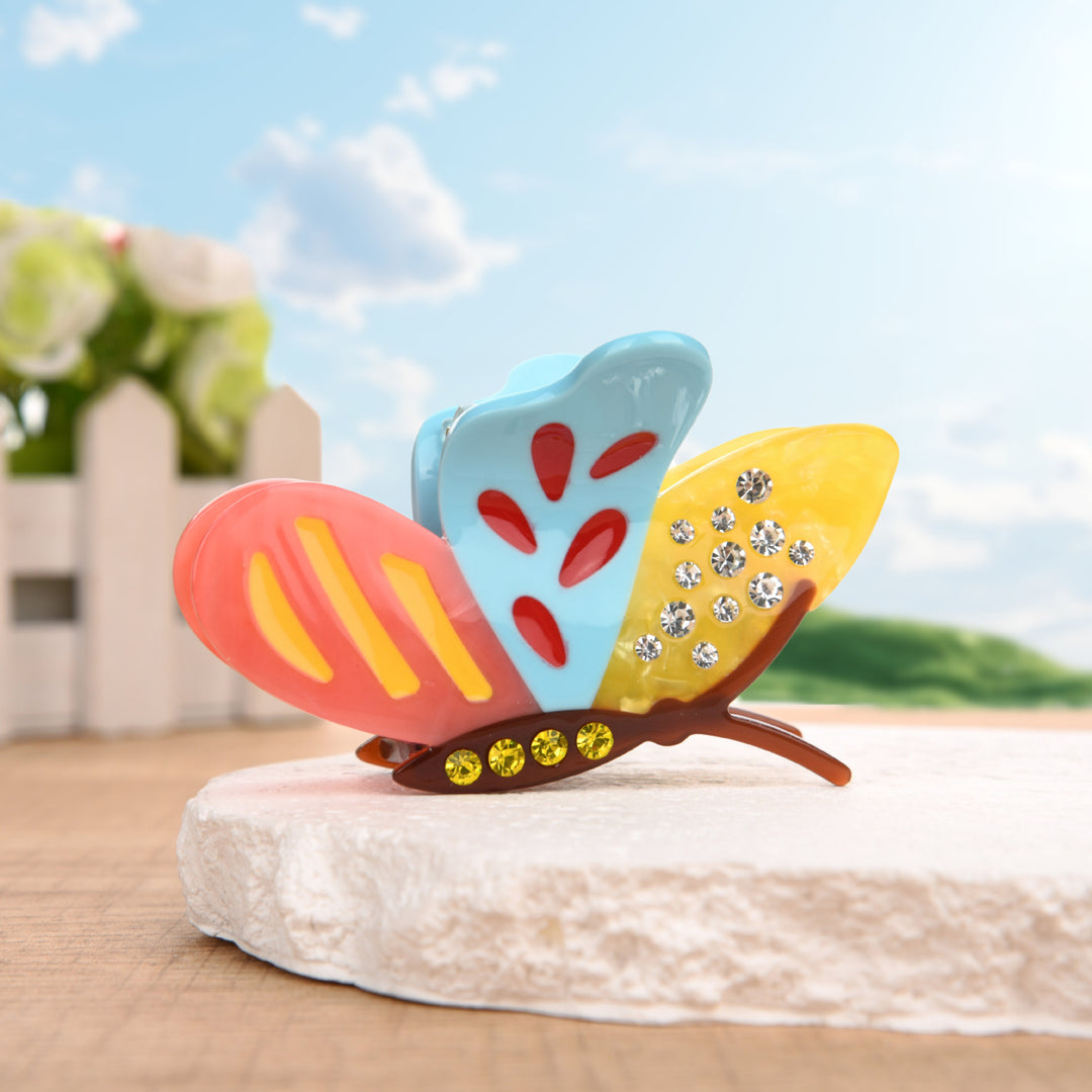 Butterfly acetate diamond hair shark clip